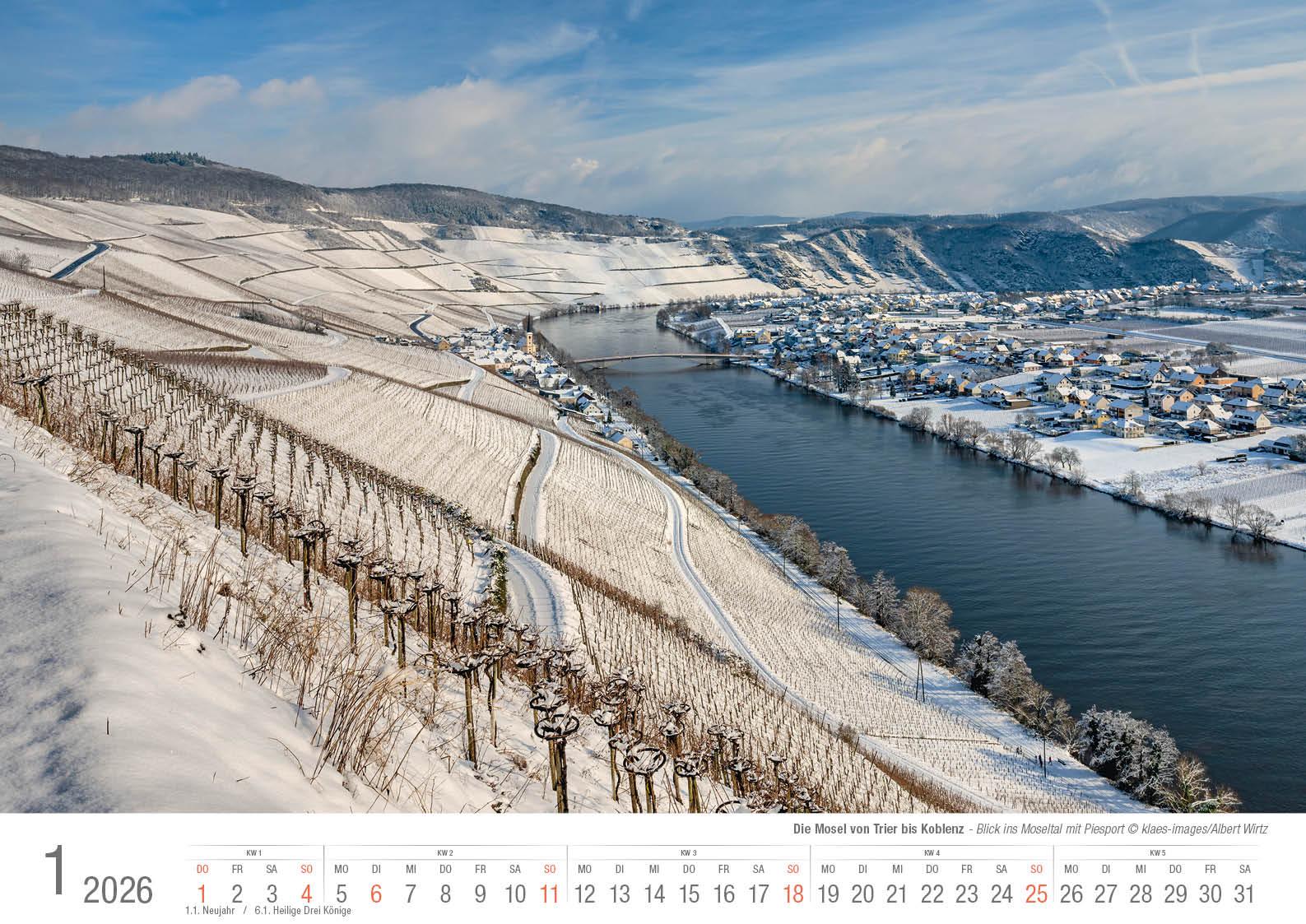 Beispielinhalt (Bild) Die Mosel von Trier bis Koblenz 2026 Bildkalender A3 Spiralbindung