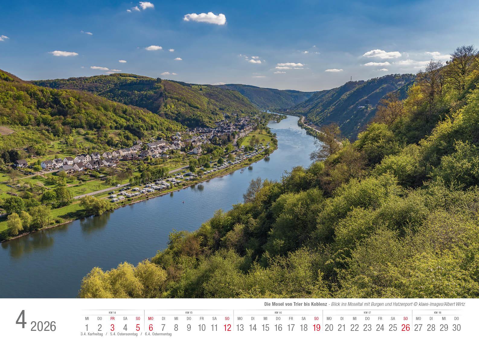 Beispielinhalt (Bild) Die Mosel von Trier bis Koblenz 2026 Bildkalender A3 Spiralbindung