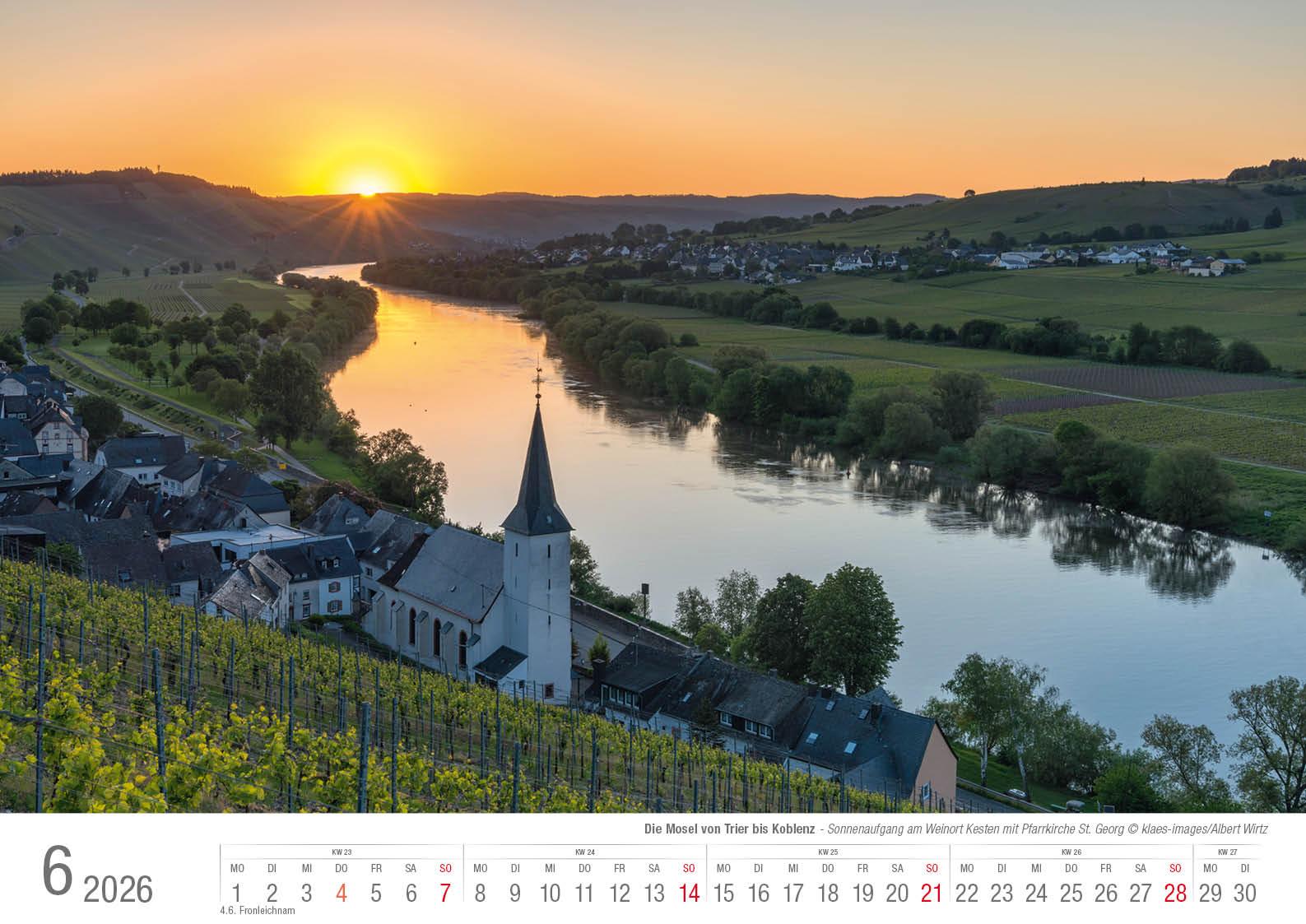 Beispielinhalt (Bild) Die Mosel von Trier bis Koblenz 2026 Bildkalender A3 Spiralbindung