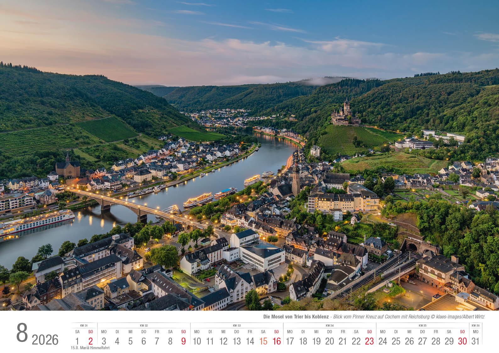 Beispielinhalt (Bild) Die Mosel von Trier bis Koblenz 2026 Bildkalender A3 Spiralbindung