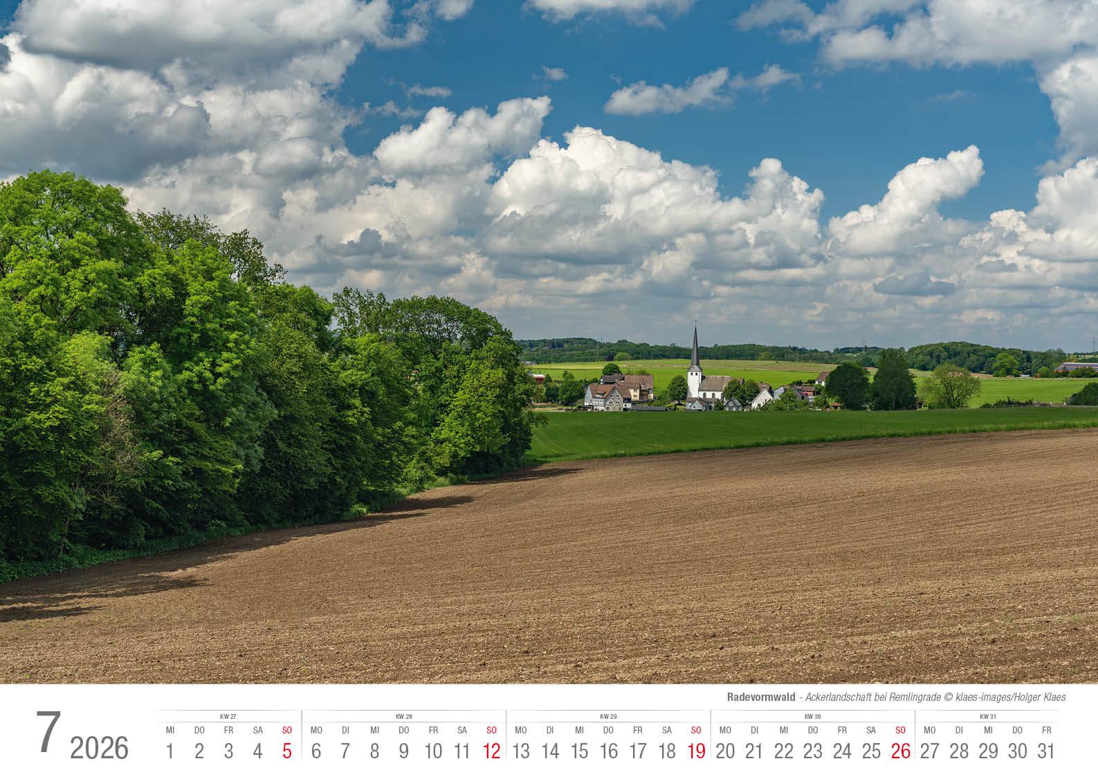 Beispielinhalt (Bild) Radevormwald 2026 Bildkalender A3 Spiralbindung