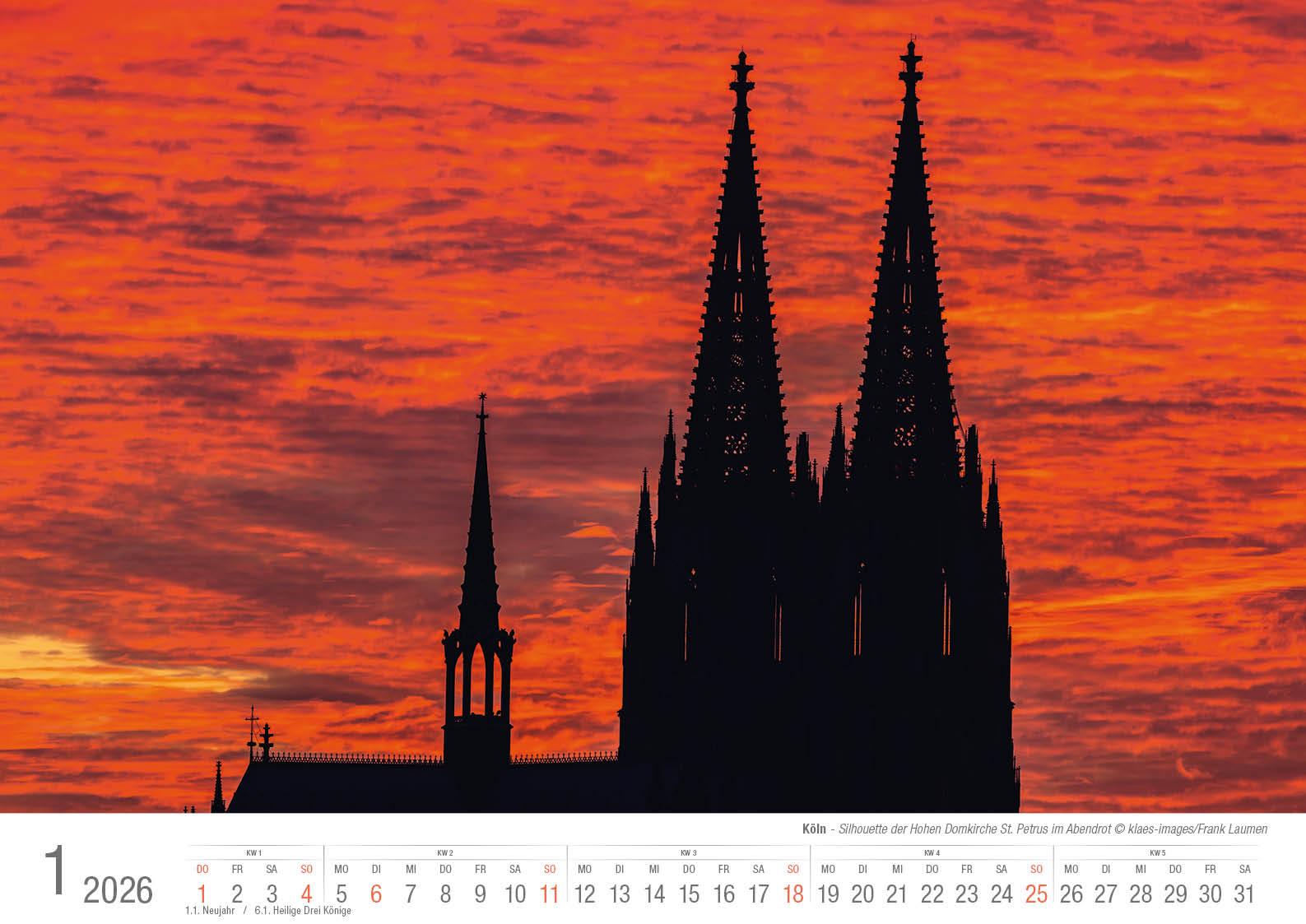 Beispielinhalt (Bild) Köln 2026 Bildkalender A3 quer, spiralgebunden