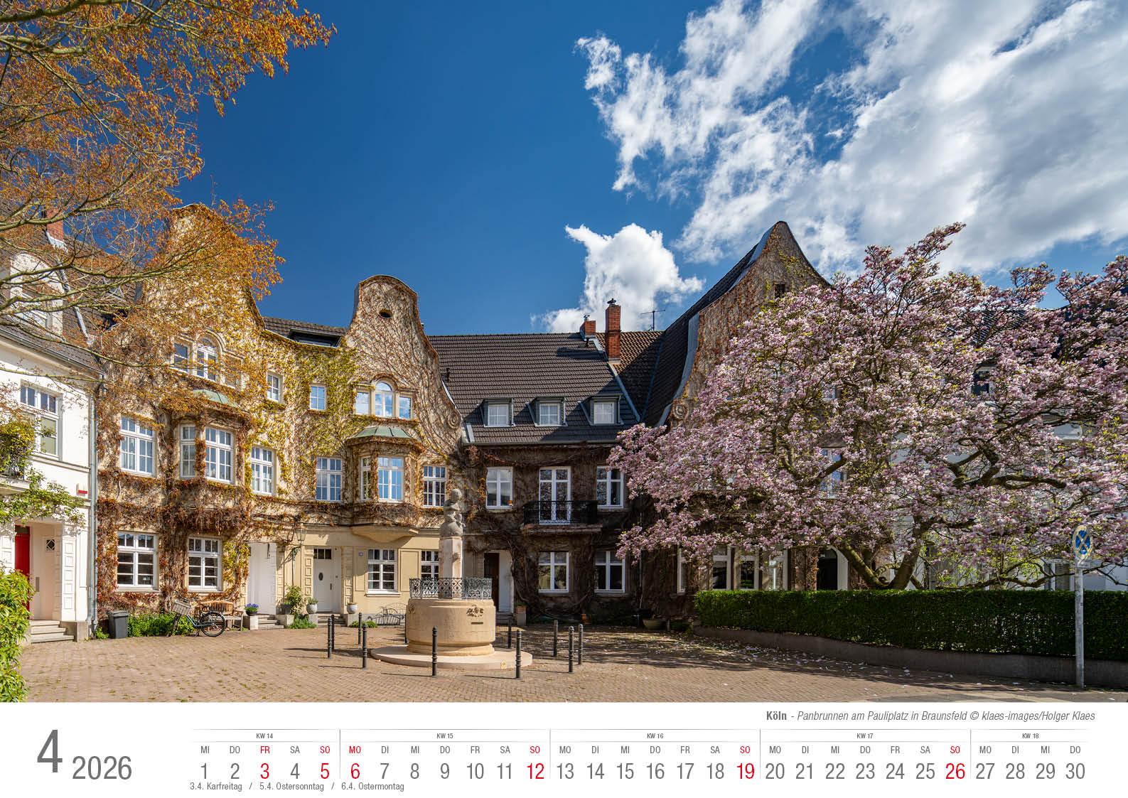 Beispielinhalt (Bild) Köln 2026 Bildkalender A3 quer, spiralgebunden