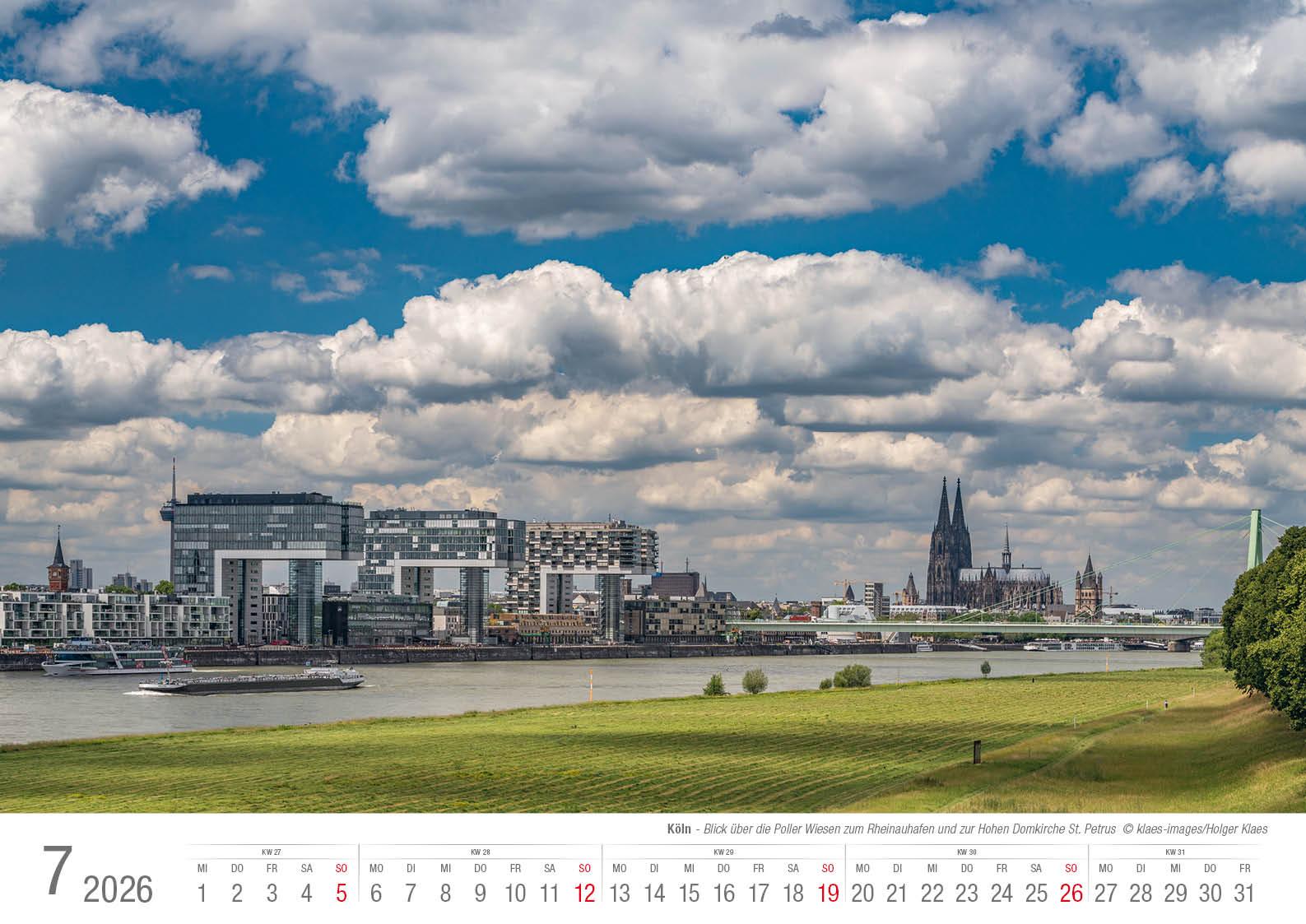 Beispielinhalt (Bild) Köln 2026 Bildkalender A3 quer, spiralgebunden