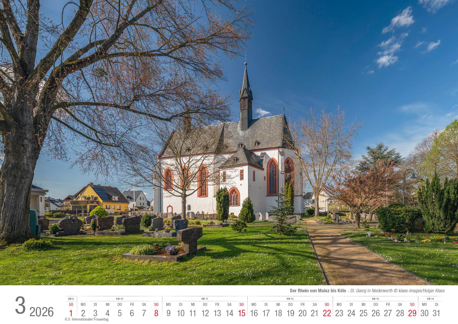 Beispielinhalt (Bild) Der Rhein von Mainz bis Köln 2026 Bildkalender A3 Spiralbindung