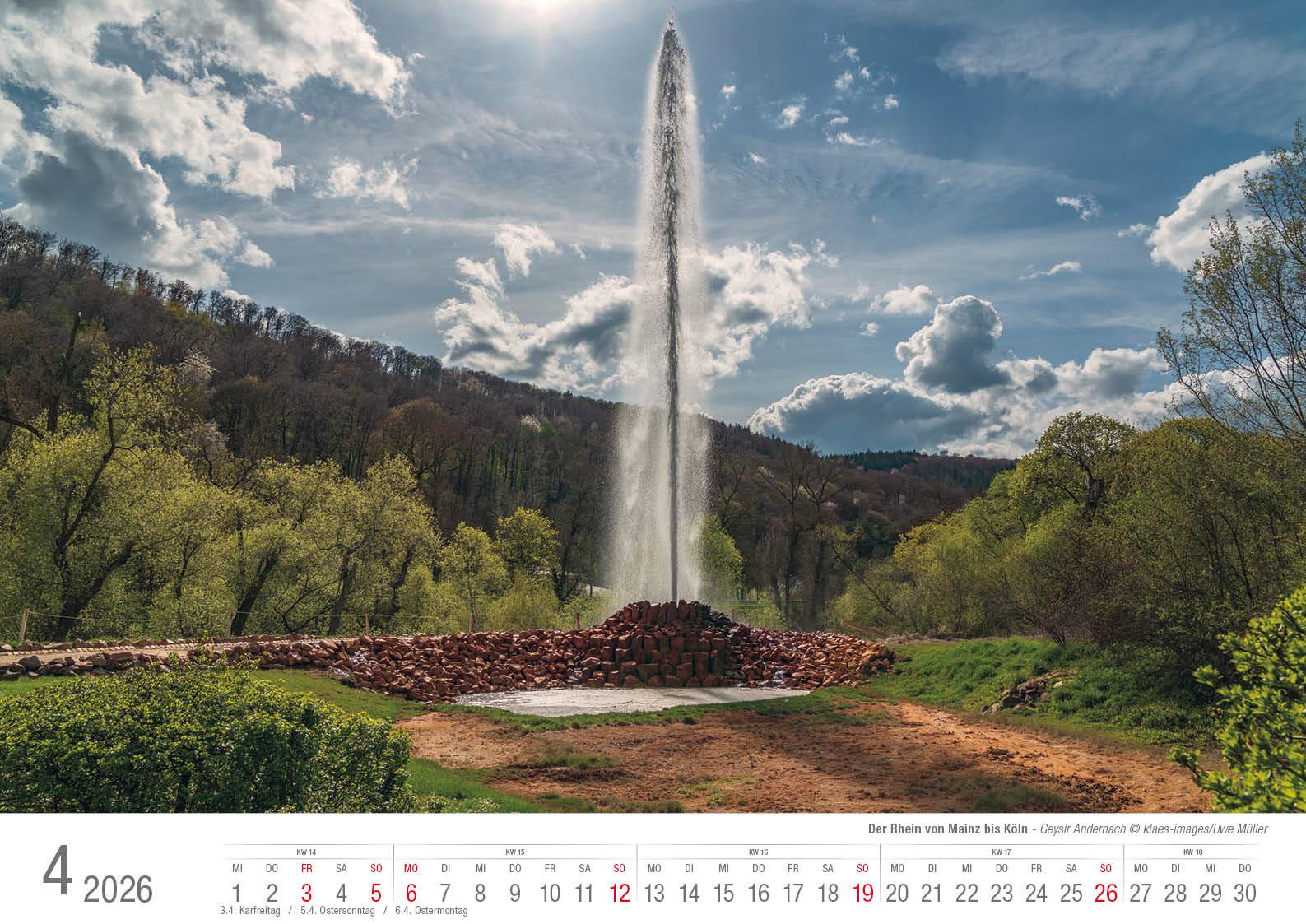 Beispielinhalt (Bild) Der Rhein von Mainz bis Köln 2026 Bildkalender A3 Spiralbindung