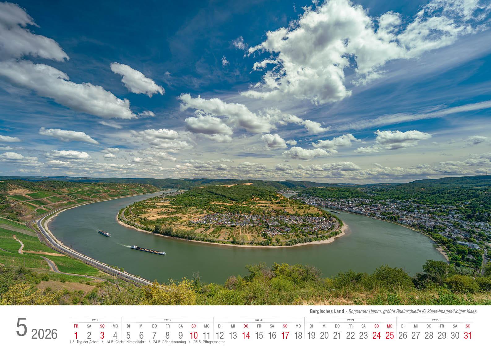Beispielinhalt (Bild) Der Rhein von Mainz bis Köln 2026 Bildkalender A3 Spiralbindung