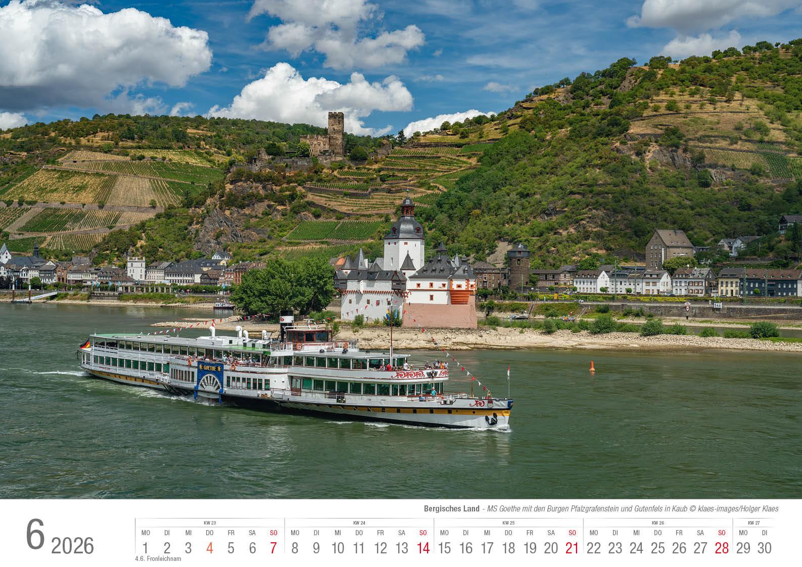 Beispielinhalt (Bild) Der Rhein von Mainz bis Köln 2026 Bildkalender A3 Spiralbindung