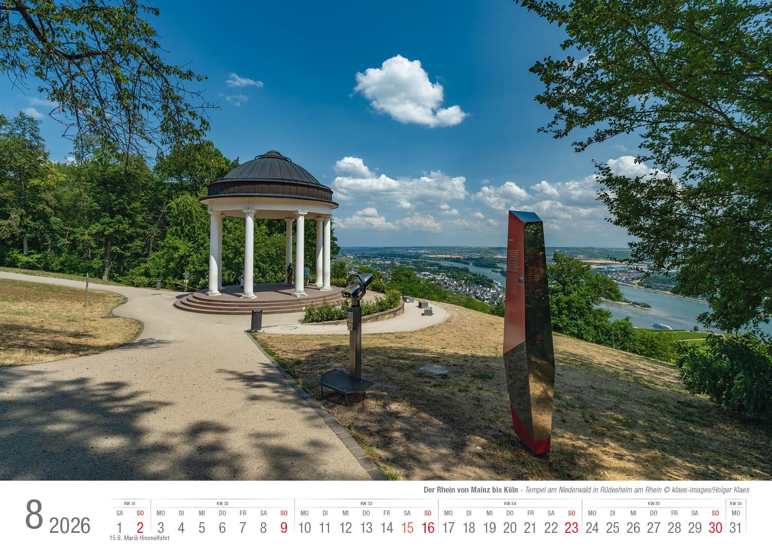 Beispielinhalt (Bild) Der Rhein von Mainz bis Köln 2026 Bildkalender A3 Spiralbindung