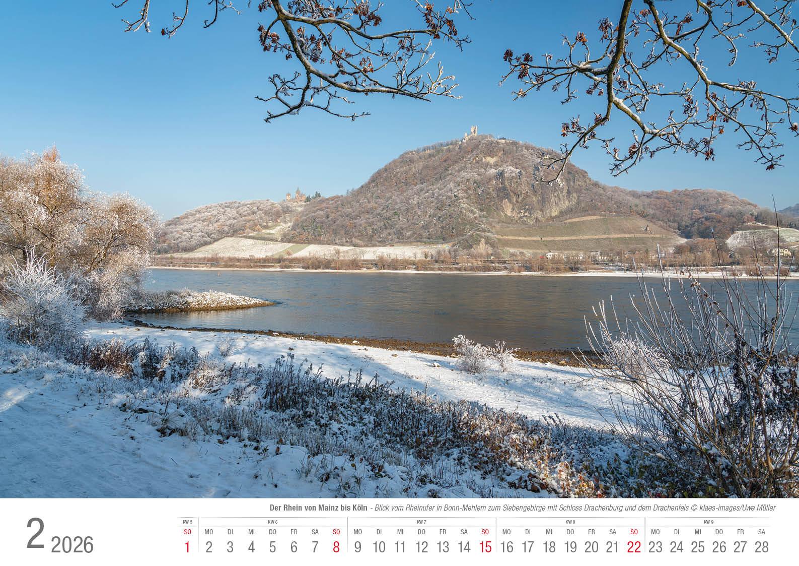 Beispielinhalt (Bild) Der Rhein von Mainz bis Köln 2026 Bildkalender A3 Spiralbindung