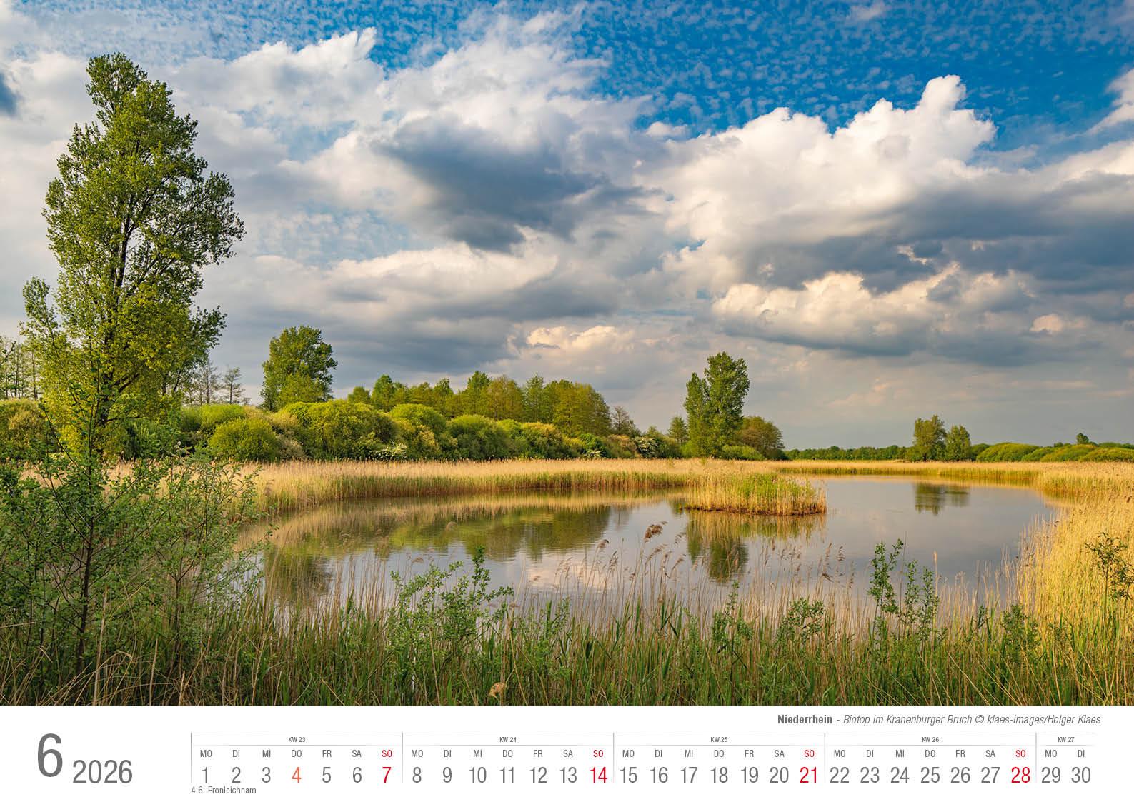 Beispielinhalt (Bild) Niederrhein 2026 Bildkalender A3 Spiralbindung