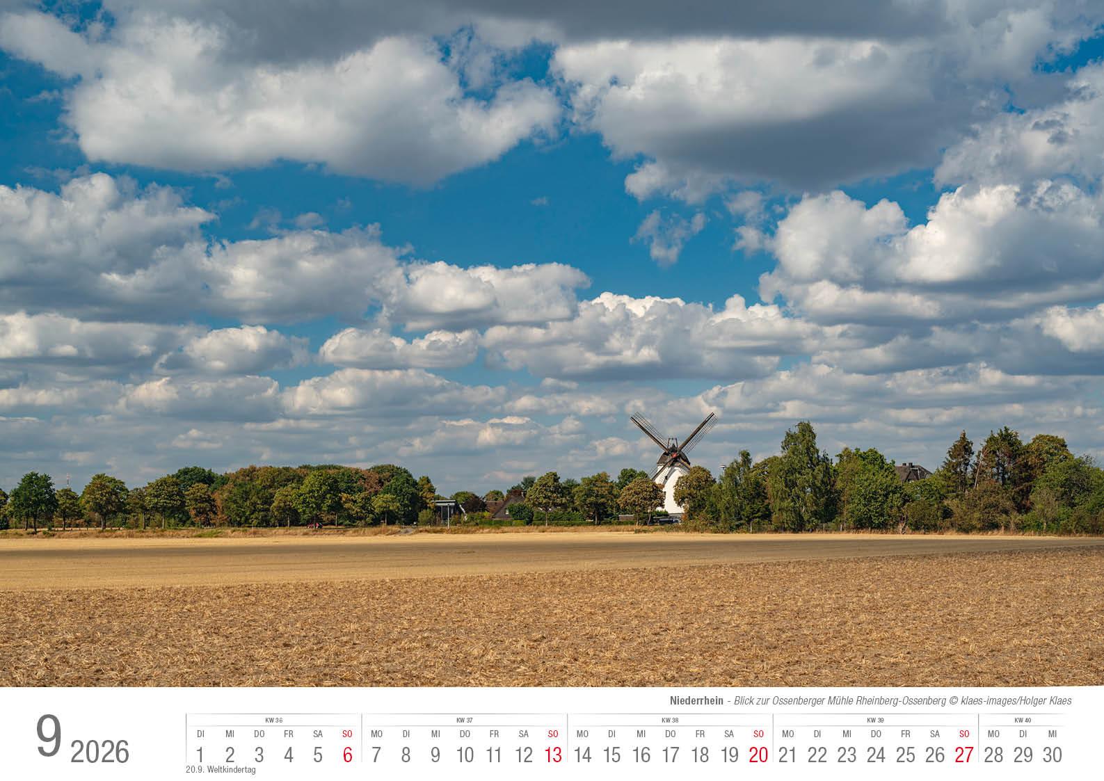 Beispielinhalt (Bild) Niederrhein 2026 Bildkalender A3 Spiralbindung