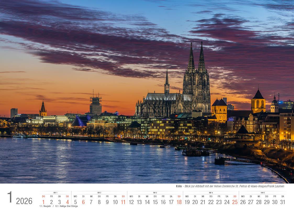 Beispielinhalt (Bild) Köln 2026 Bildkalender A4 quer, spiralgebunden