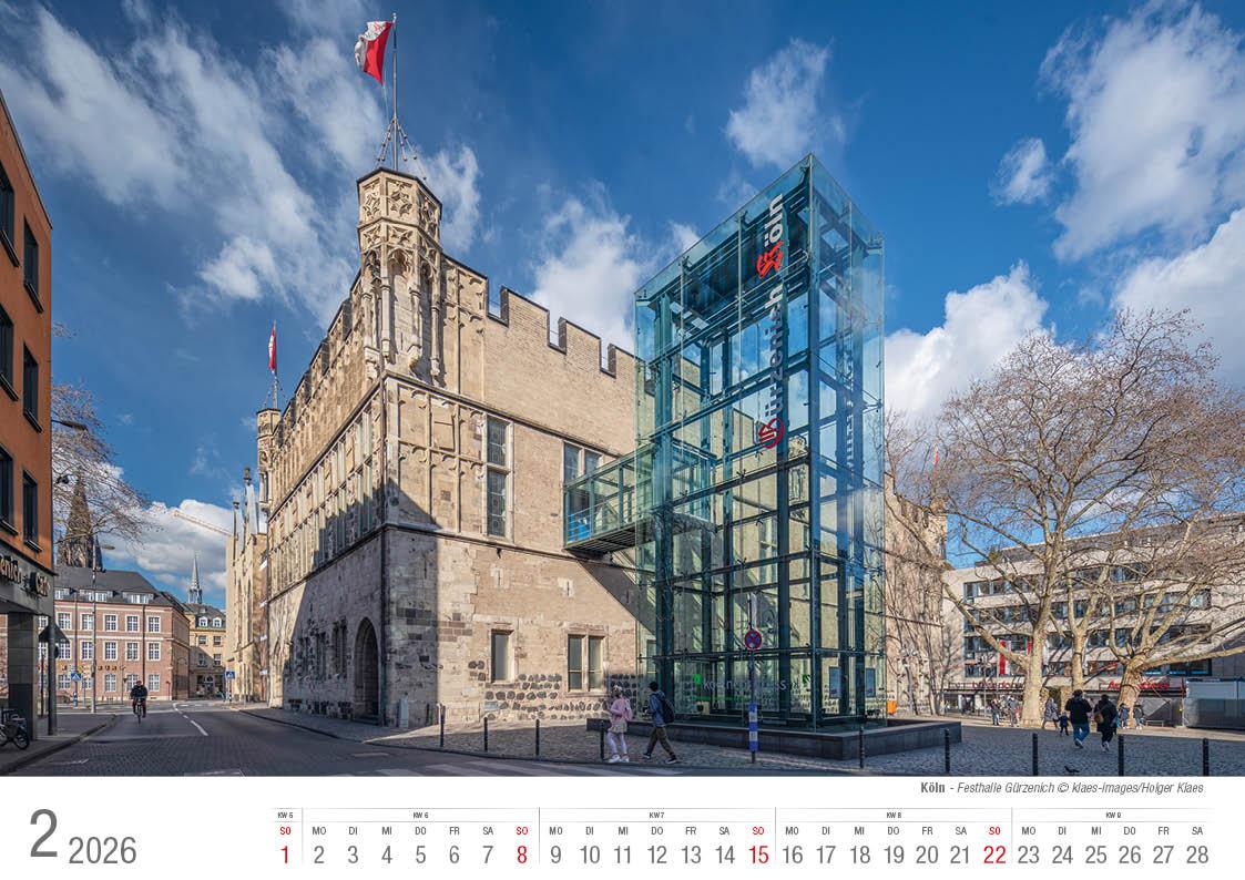 Beispielinhalt (Bild) Köln 2026 Bildkalender A4 quer, spiralgebunden