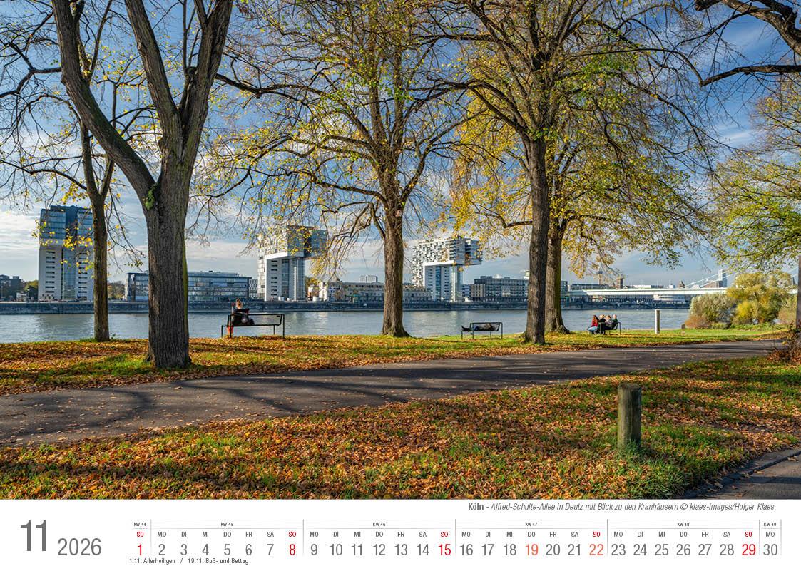 Beispielinhalt (Bild) Köln 2026 Bildkalender A4 quer, spiralgebunden