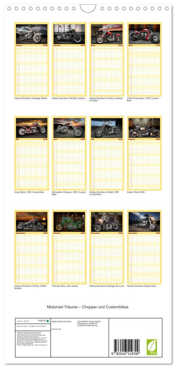 Beispielinhalt (Bild) Familienplaner 2026 - Motorrad-Träume - Chopper und Custombikes mit 5 Spalten (Wandkalender, 21 x 45 cm) CALVENDO