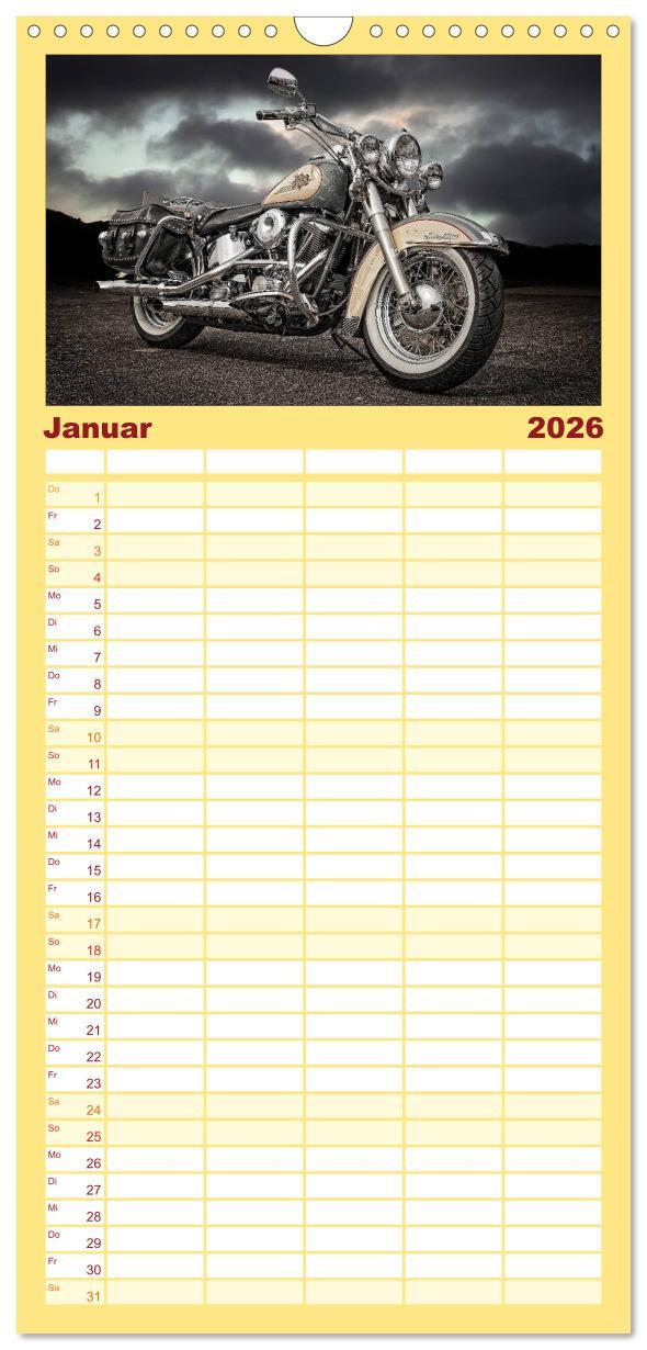 Beispielinhalt (Bild) Familienplaner 2026 - Motorrad-Träume - Chopper und Custombikes mit 5 Spalten (Wandkalender, 21 x 45 cm) CALVENDO