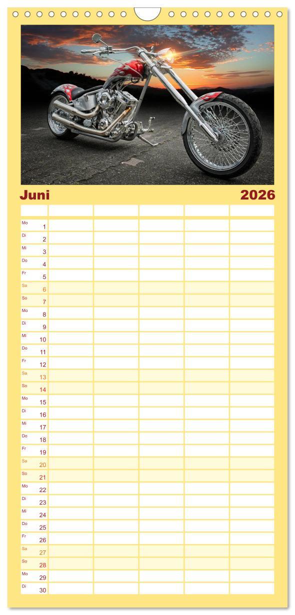 Beispielinhalt (Bild) Familienplaner 2026 - Motorrad-Träume - Chopper und Custombikes mit 5 Spalten (Wandkalender, 21 x 45 cm) CALVENDO