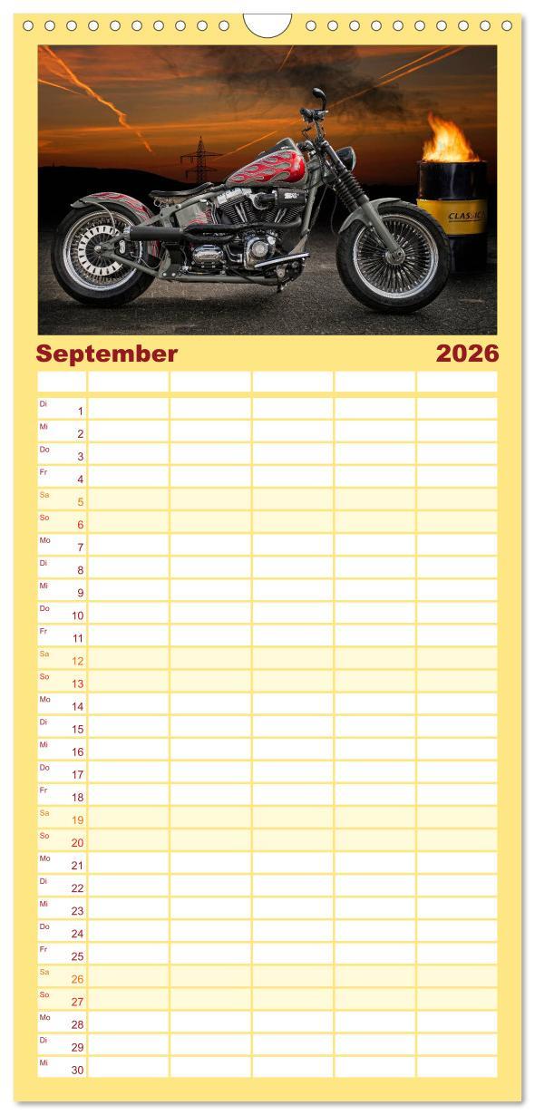 Beispielinhalt (Bild) Familienplaner 2026 - Motorrad-Träume - Chopper und Custombikes mit 5 Spalten (Wandkalender, 21 x 45 cm) CALVENDO