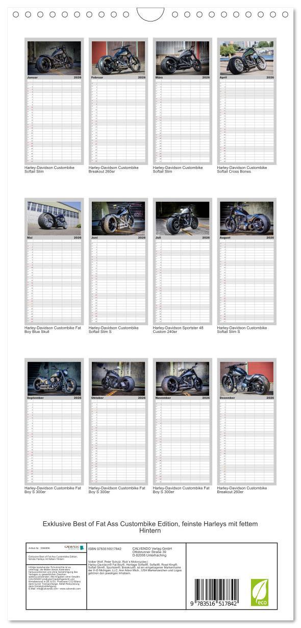 Beispielinhalt (Bild) Familienplaner 2026 - Exklusive Best of Fat Ass Custombike Edition, feinste Harleys mit fettem Hintern mit 5 Spalten (Wandkalender, 21 x 45 cm) CALVENDO