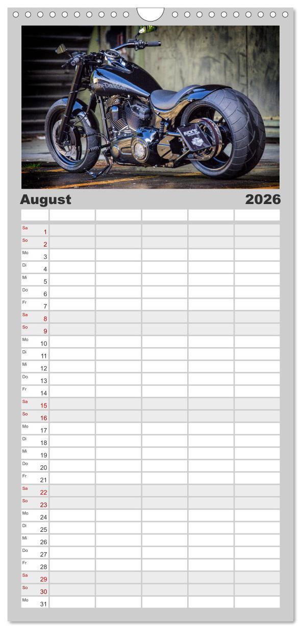 Beispielinhalt (Bild) Familienplaner 2026 - Exklusive Best of Fat Ass Custombike Edition, feinste Harleys mit fettem Hintern mit 5 Spalten (Wandkalender, 21 x 45 cm) CALVENDO