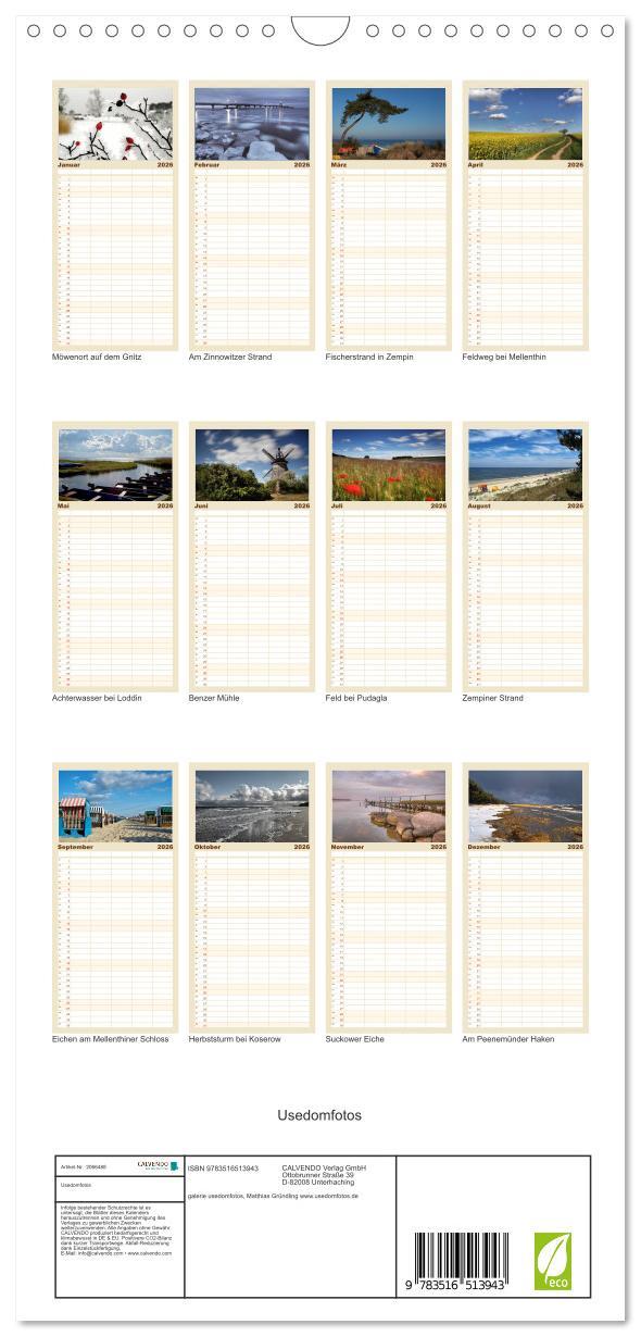 Beispielinhalt (Bild) Familienplaner 2026 - Usedomfotos mit 5 Spalten (Wandkalender, 21 x 45 cm) CALVENDO