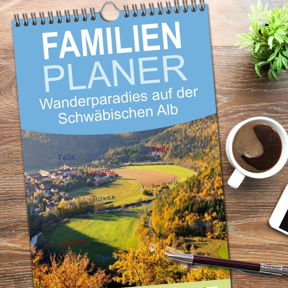 Beispielinhalt (Bild) Familienplaner 2026 - Das Donautal - Wanderparadies auf der Schwäbischen Alb mit 5 Spalten (Wandkalender, 21 x 45 cm) CALVENDO