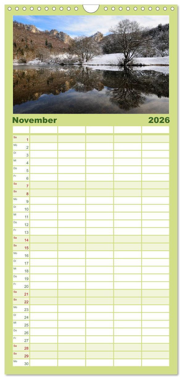 Beispielinhalt (Bild) Familienplaner 2026 - Das Donautal - Wanderparadies auf der Schwäbischen Alb mit 5 Spalten (Wandkalender, 21 x 45 cm) CALVENDO