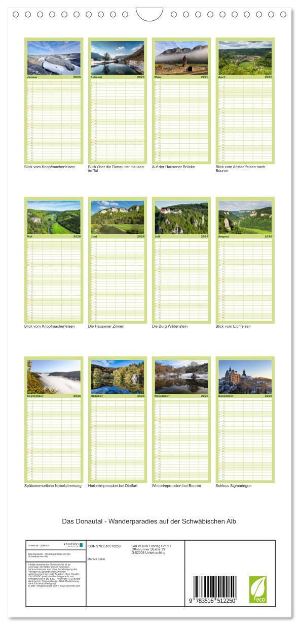 Beispielinhalt (Bild) Familienplaner 2026 - Das Donautal - Wanderparadies auf der Schwäbischen Alb mit 5 Spalten (Wandkalender, 21 x 45 cm) CALVENDO