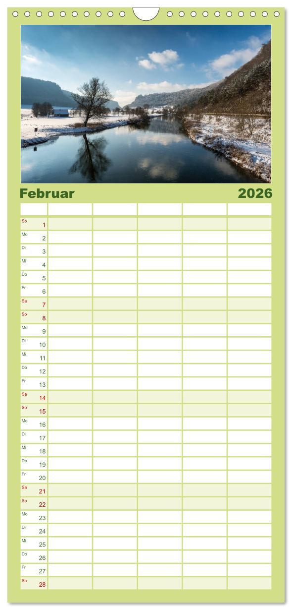 Beispielinhalt (Bild) Familienplaner 2026 - Das Donautal - Wanderparadies auf der Schwäbischen Alb mit 5 Spalten (Wandkalender, 21 x 45 cm) CALVENDO