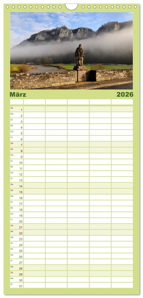 Beispielinhalt (Bild) Familienplaner 2026 - Das Donautal - Wanderparadies auf der Schwäbischen Alb mit 5 Spalten (Wandkalender, 21 x 45 cm) CALVENDO