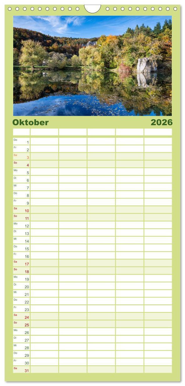 Beispielinhalt (Bild) Familienplaner 2026 - Das Donautal - Wanderparadies auf der Schwäbischen Alb mit 5 Spalten (Wandkalender, 21 x 45 cm) CALVENDO