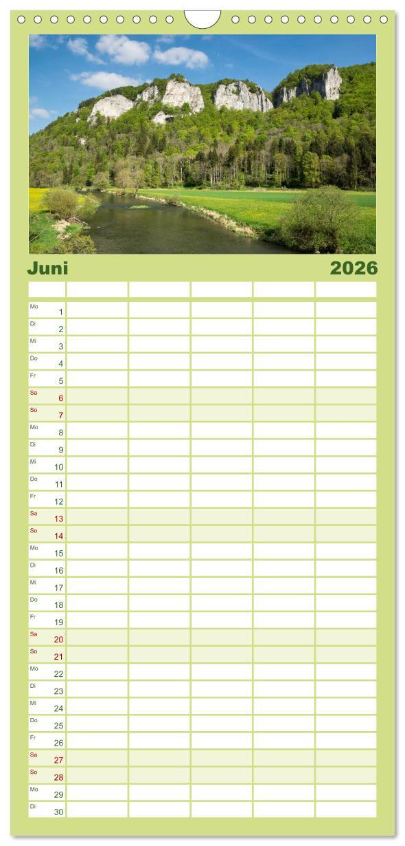 Beispielinhalt (Bild) Familienplaner 2026 - Das Donautal - Wanderparadies auf der Schwäbischen Alb mit 5 Spalten (Wandkalender, 21 x 45 cm) CALVENDO