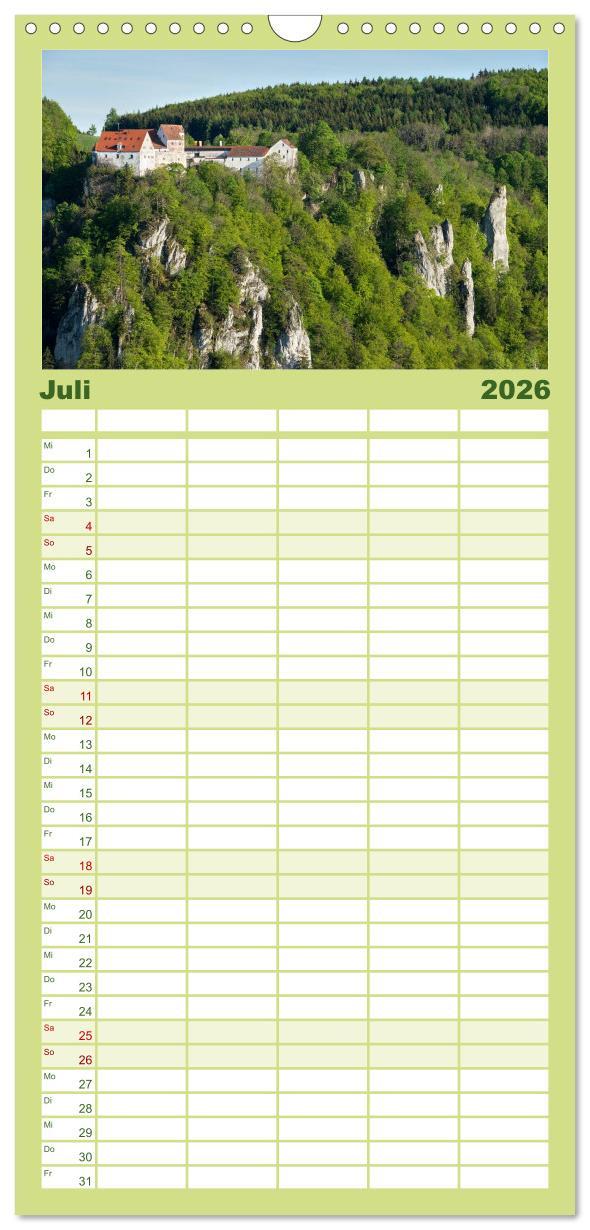 Beispielinhalt (Bild) Familienplaner 2026 - Das Donautal - Wanderparadies auf der Schwäbischen Alb mit 5 Spalten (Wandkalender, 21 x 45 cm) CALVENDO