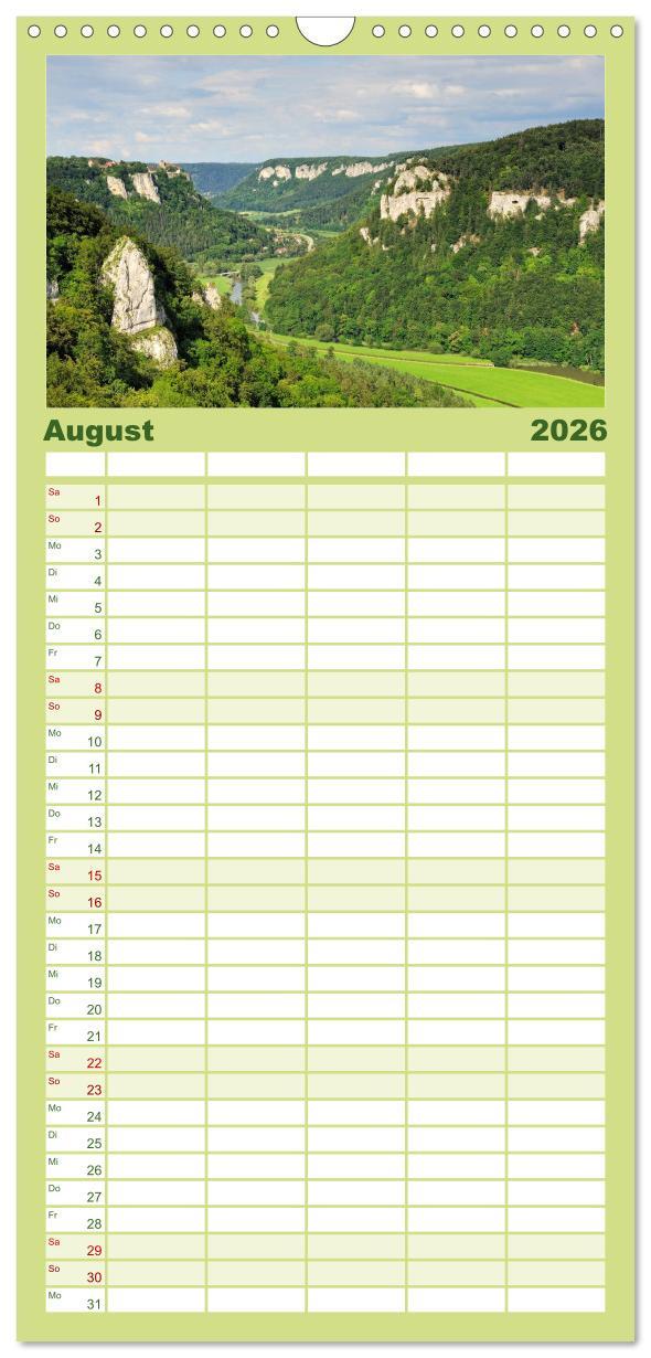Beispielinhalt (Bild) Familienplaner 2026 - Das Donautal - Wanderparadies auf der Schwäbischen Alb mit 5 Spalten (Wandkalender, 21 x 45 cm) CALVENDO