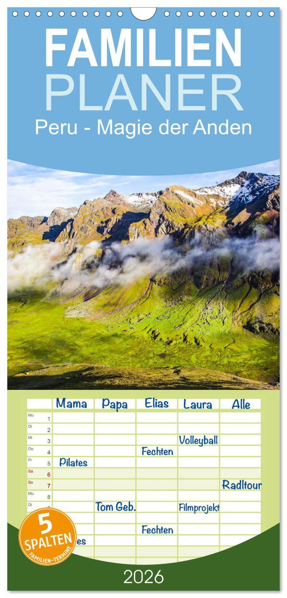 Vorderes Coverbild Familienplaner 2026 - Peru - Magie der Anden mit 5 Spalten (Wandkalender, 21 x 45 cm) CALVENDO