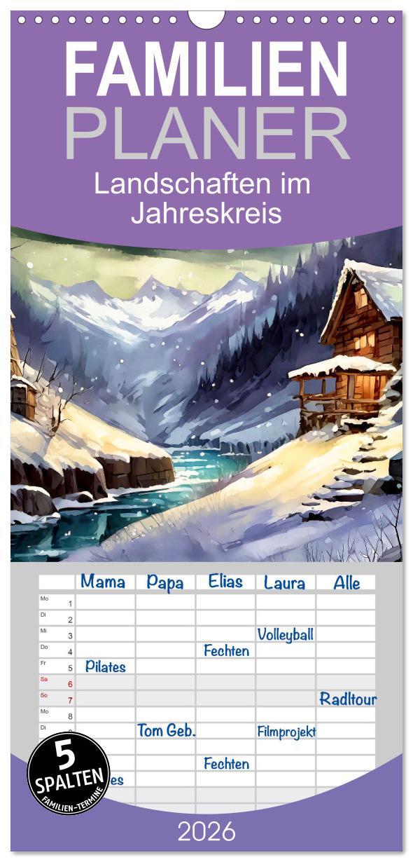 Vorderes Coverbild Familienplaner 2026 - Landschaften im Jahreskreis mit 5 Spalten (Wandkalender, 21 x 45 cm) CALVENDO