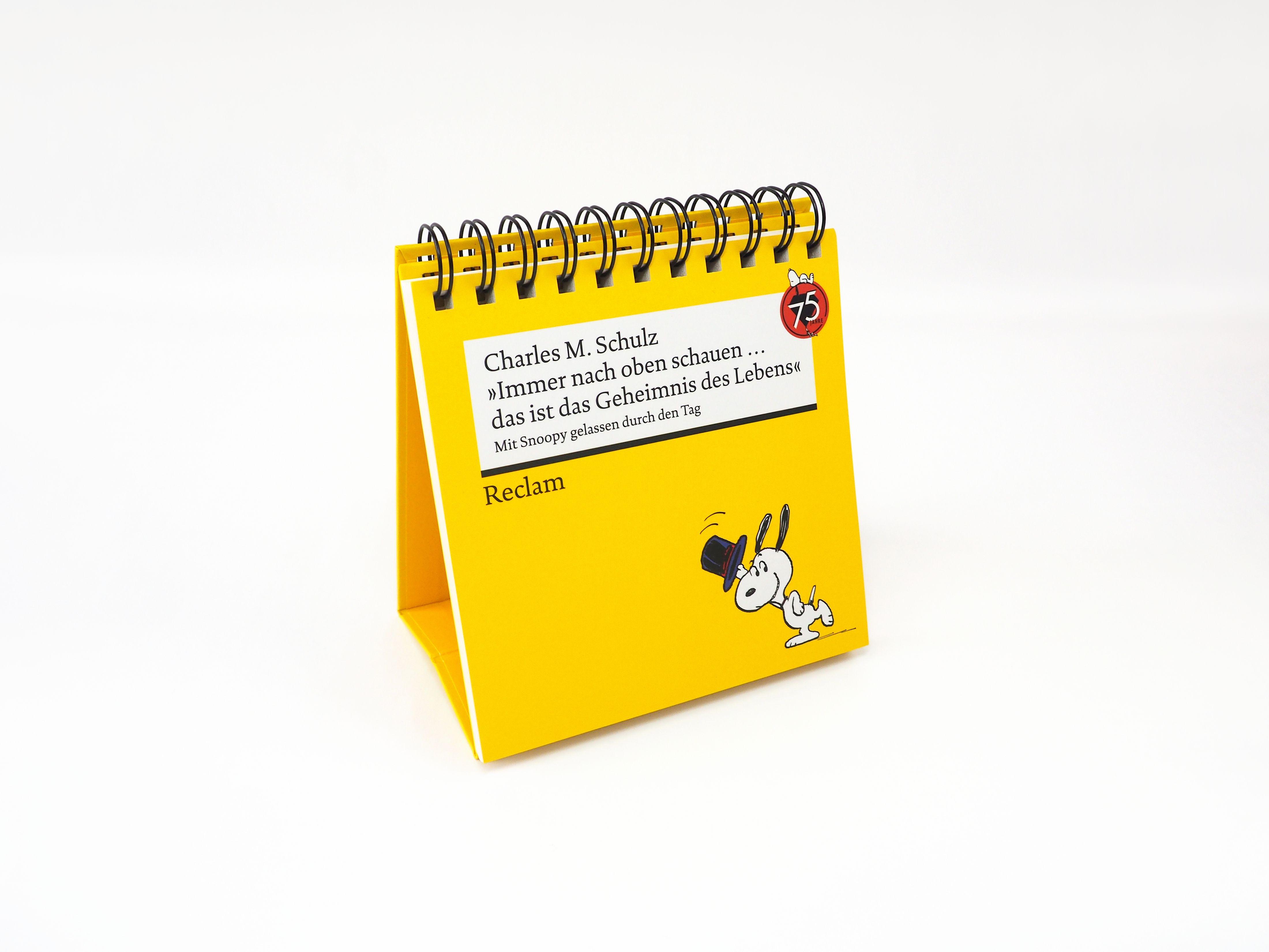 Beispielinhalt (Bild) "Immer nach oben schauen ... das ist das Geheimnis des Lebens". Mit Snoopy gelassen durch den Tag (Tischaufsteller)