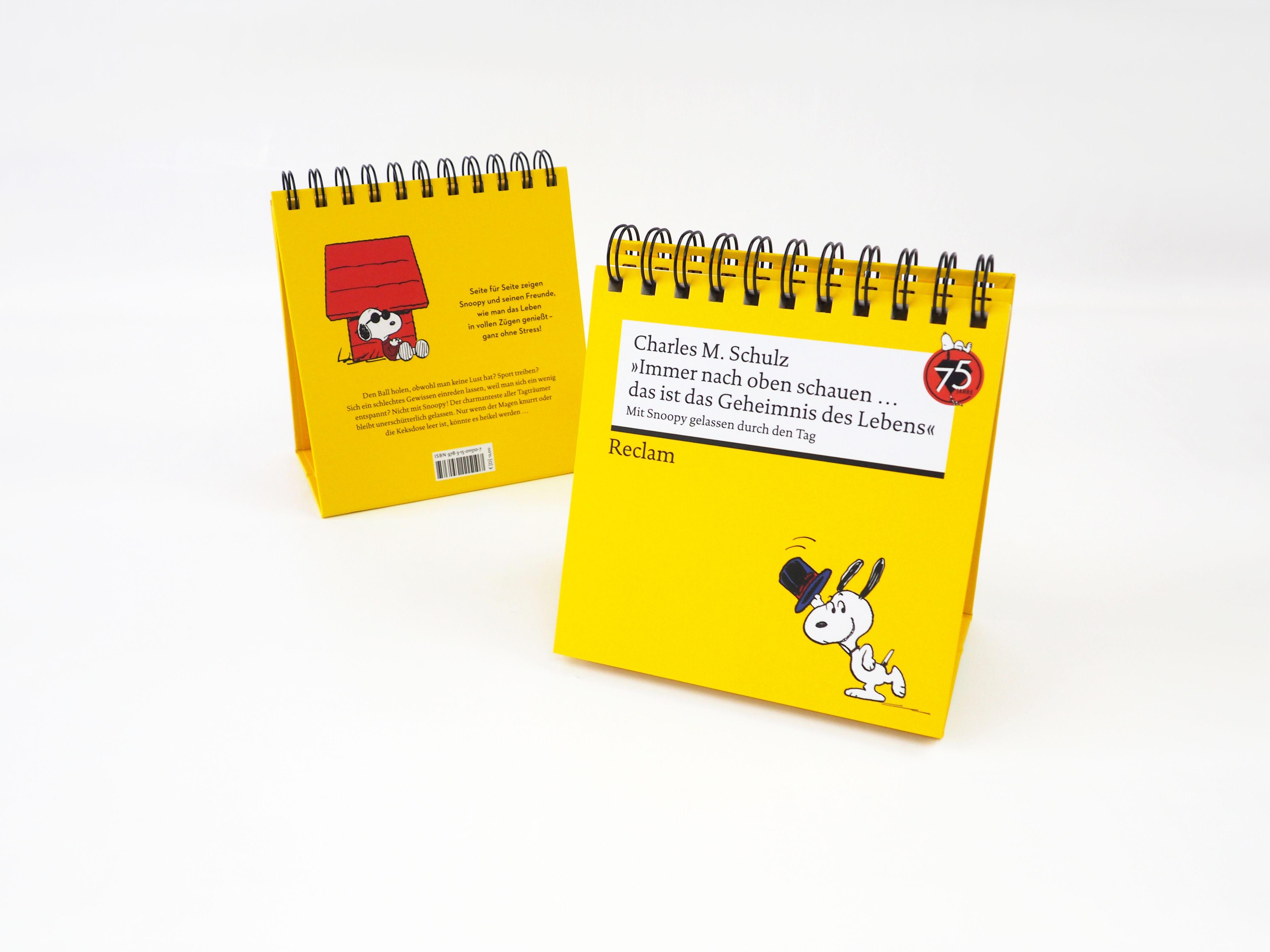 Beispielinhalt (Bild) "Immer nach oben schauen ... das ist das Geheimnis des Lebens". Mit Snoopy gelassen durch den Tag (Tischaufsteller)