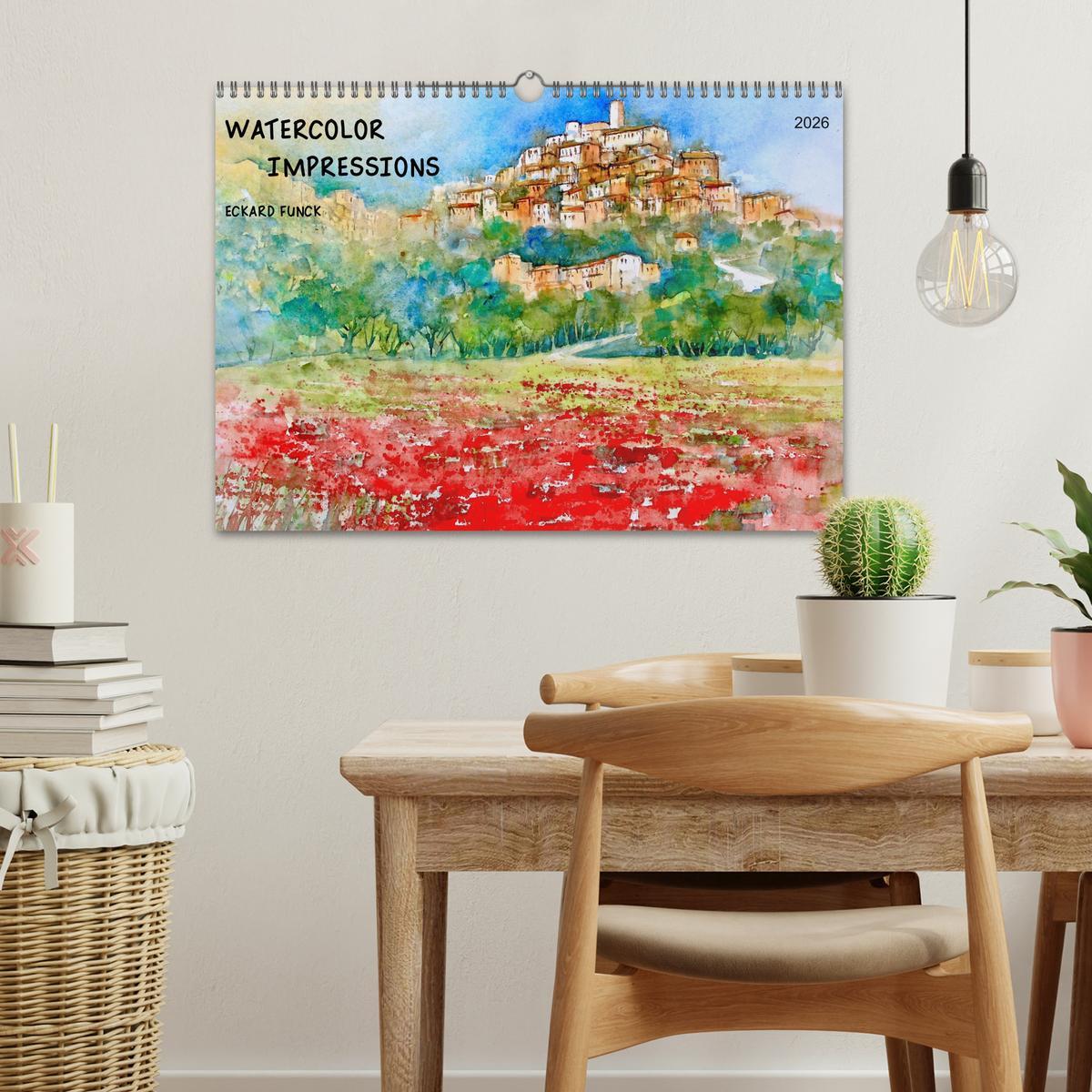 Beispielinhalt (Bild) WATERCOLOR IMPRESSIONS (Wall Calendar 2026 DIN A3 landscape), CALVENDO 12 Month Wall Calendar