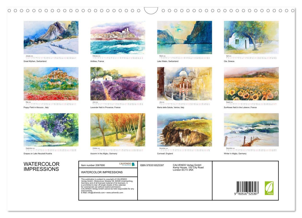 Beispielinhalt (Bild) WATERCOLOR IMPRESSIONS (Wall Calendar 2026 DIN A3 landscape), CALVENDO 12 Month Wall Calendar