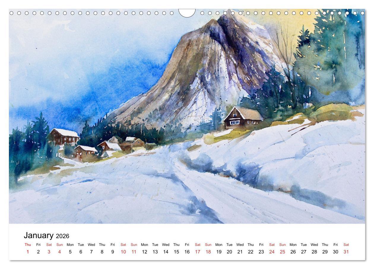 Beispielinhalt (Bild) WATERCOLOR IMPRESSIONS (Wall Calendar 2026 DIN A3 landscape), CALVENDO 12 Month Wall Calendar