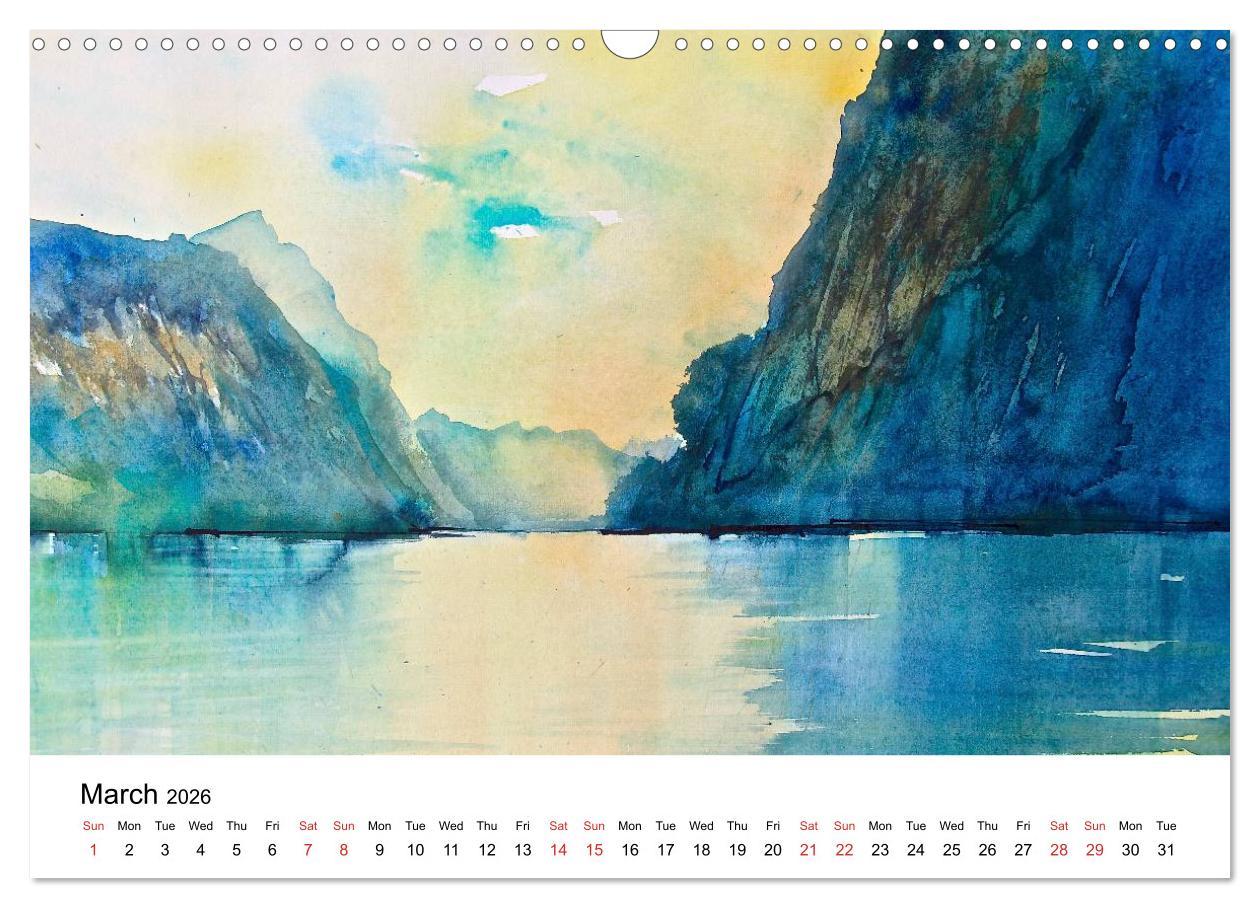 Beispielinhalt (Bild) WATERCOLOR IMPRESSIONS (Wall Calendar 2026 DIN A3 landscape), CALVENDO 12 Month Wall Calendar