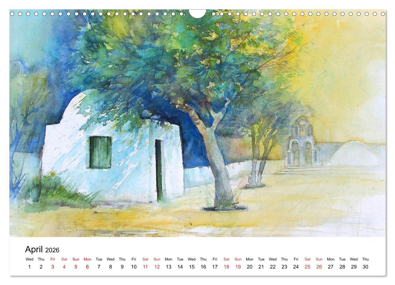 Beispielinhalt (Bild) WATERCOLOR IMPRESSIONS (Wall Calendar 2026 DIN A3 landscape), CALVENDO 12 Month Wall Calendar