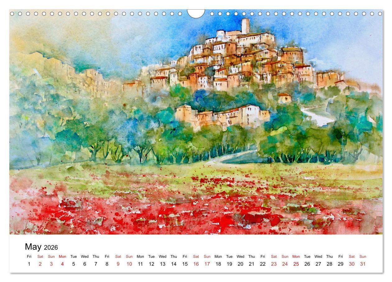 Beispielinhalt (Bild) WATERCOLOR IMPRESSIONS (Wall Calendar 2026 DIN A3 landscape), CALVENDO 12 Month Wall Calendar