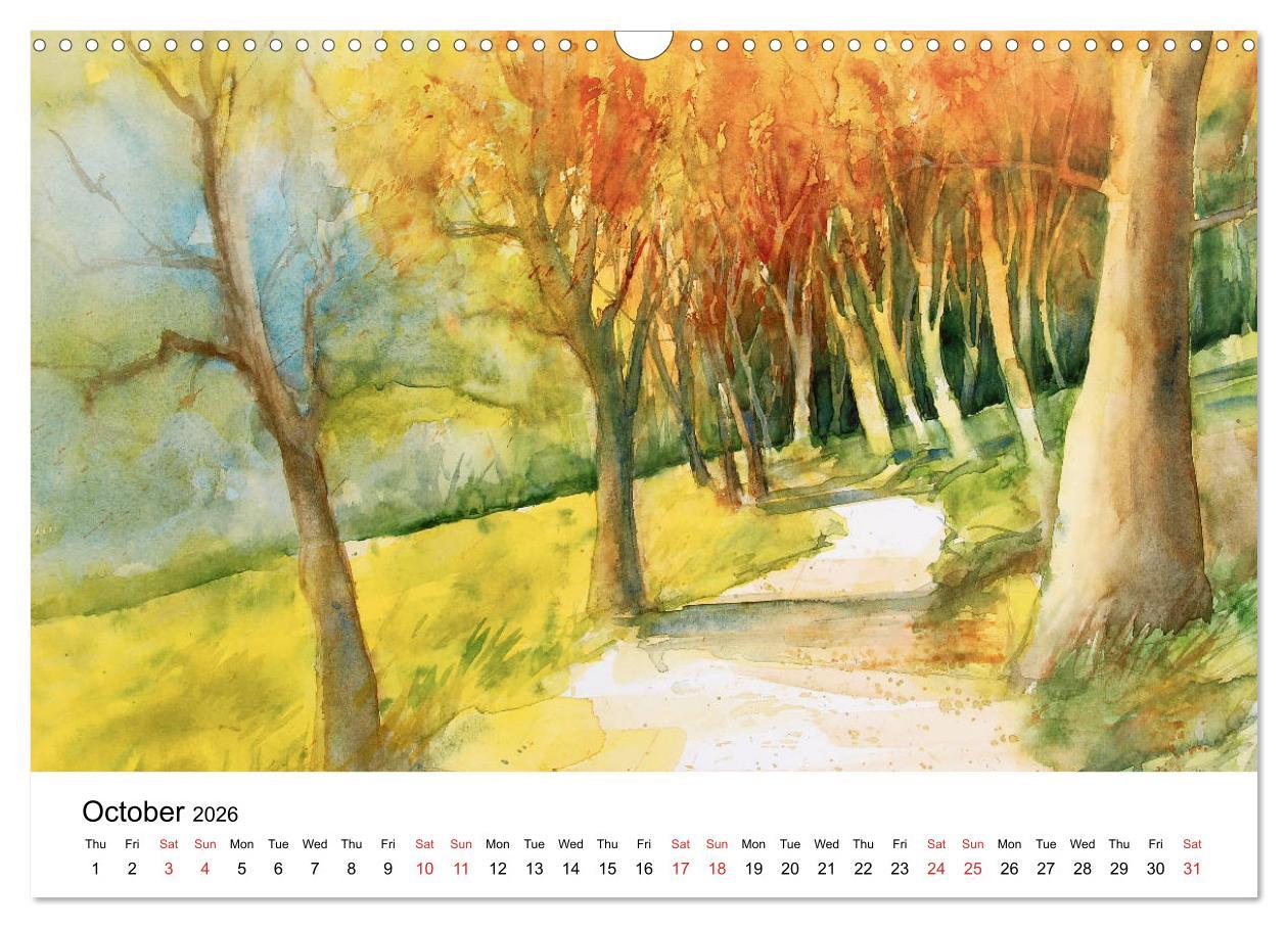 Beispielinhalt (Bild) WATERCOLOR IMPRESSIONS (Wall Calendar 2026 DIN A3 landscape), CALVENDO 12 Month Wall Calendar
