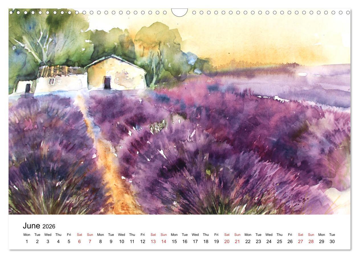 Beispielinhalt (Bild) WATERCOLOR IMPRESSIONS (Wall Calendar 2026 DIN A3 landscape), CALVENDO 12 Month Wall Calendar