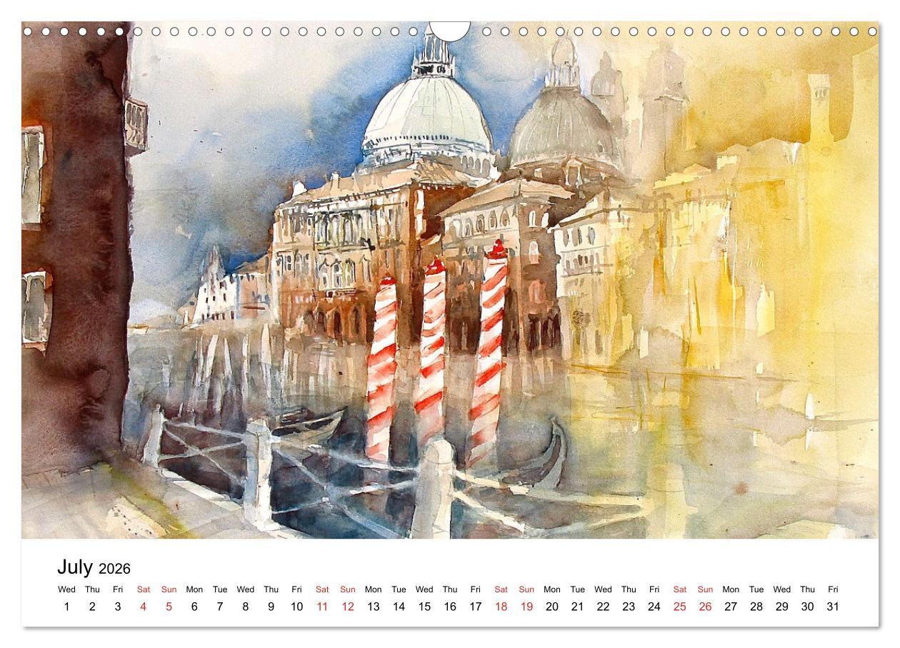 Beispielinhalt (Bild) WATERCOLOR IMPRESSIONS (Wall Calendar 2026 DIN A3 landscape), CALVENDO 12 Month Wall Calendar