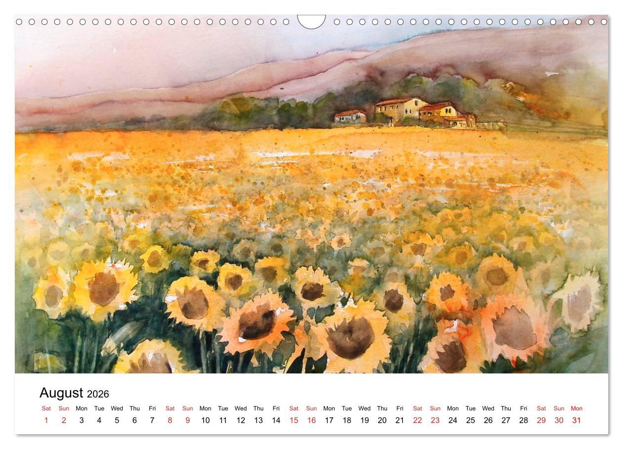 Beispielinhalt (Bild) WATERCOLOR IMPRESSIONS (Wall Calendar 2026 DIN A3 landscape), CALVENDO 12 Month Wall Calendar