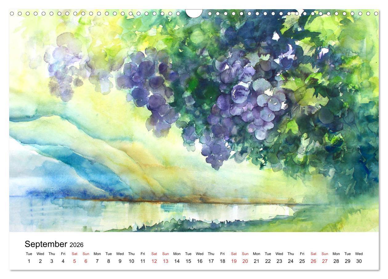 Beispielinhalt (Bild) WATERCOLOR IMPRESSIONS (Wall Calendar 2026 DIN A3 landscape), CALVENDO 12 Month Wall Calendar
